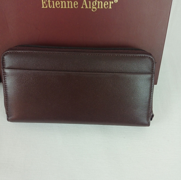 Vintage Etienne Aigner Ladies Wallet Gift Set Check Book Key Fob Brown NIB - Picture 5 of 7